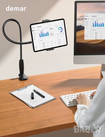 Стойка за таблет/смартфон Lamicall с 85 см гъвкава гъша шия за устройства 4,7-13", снимка 7 - Селфи стикове, аксесоари - 54226663