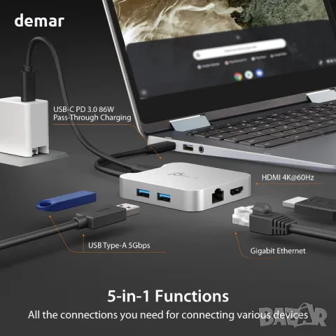 j5create USB C хъб за MacBook, ChromeBook, XPS, Surface Pro (JCD391), снимка 3 - Друга електроника - 48210399