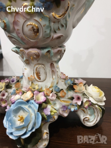 Sitzendorf фигурална ваза с капак 40см/стара Зицендорф порцеланова урна с цветя и ангелче-херувим, снимка 9 - Антикварни и старинни предмети - 52725444