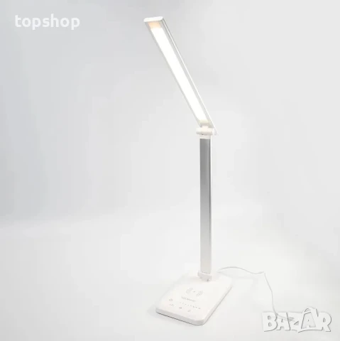 Настолна лампа SOLMIRA с подложка за безжично зареждане, 42 LED, сребриста, CE сертификат и RoHS, снимка 4 - Настолни лампи - 50501463
