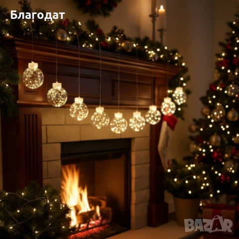 Празнични LED светлини топка с  10 топки в бяла студена и бяла топла светлина SD8