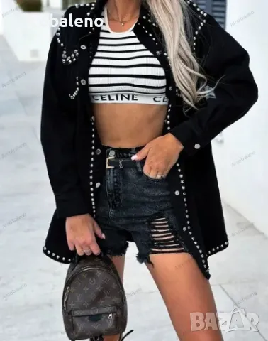 Дамско дънково яке с нитове в ретро уличен стил , снимка 8 - Якета - 47635311