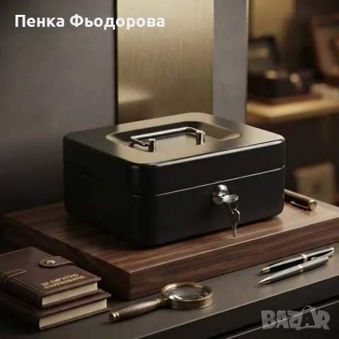 Метална касичка с ключ за пари и документи – преносим сейф с органайзер за монети 20 × 16 × 9 см, снимка 3 - Каси и сейфове - 55874201