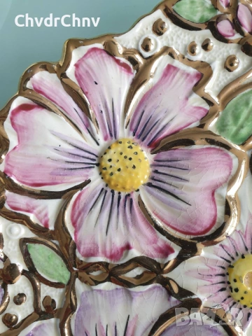 Kensington 22см/Кенсингтън стара английска порцеланова чиния/релефна-флорална, снимка 4 - Картини - 53950455