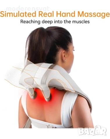 Шиацу масажор, професионален 5D масажор за врат и тяло, функция за топлина, 4+2 масажни глави, безжи, снимка 4 - Друга електроника - 53053939