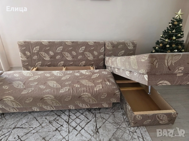 Разтегателен диван с табуретка, снимка 2 - Дивани и мека мебел - 52956424