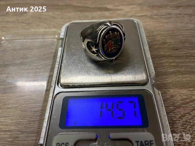 Сребърен мъжки пръстен проба 925 с османски герб и полумесец, снимка 6 - Пръстени - 53266509