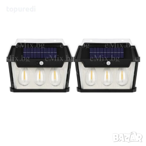 2БР СОЛАРНА ЛАМПА ЗА СТЕНА С 3LED КРУШКИ И СЕНЗОР ЗА ДВИЖЕНИЕ, снимка 1
