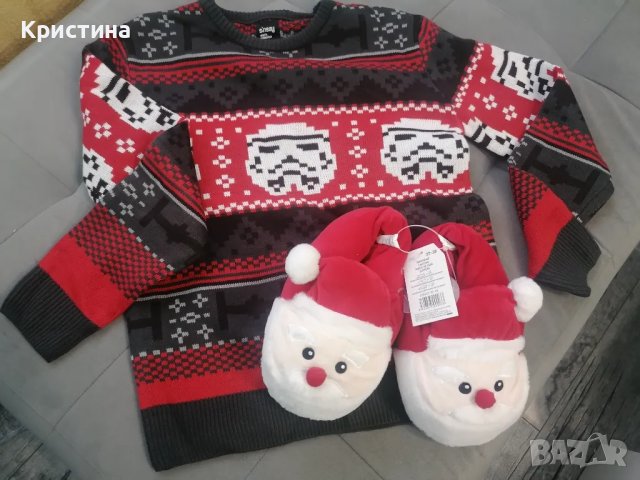 Комплект коледен пуловер и пантофи 