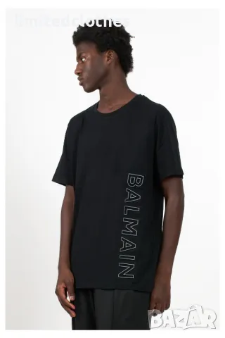 BALMAIN Black Embossed Logo Relaxed Fit Мъжка Тениска size M, снимка 6 - Тениски - 47383842