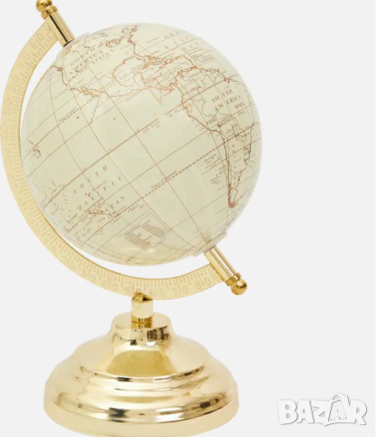 Декоративен глобус - Метална златна основа - Ø 15 x 21,5 см - Бял, снимка 1 - Други - 44575800