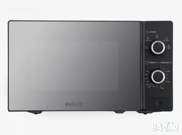 Микровълнова фурна 20L, черна, огледална, механична, снимка 4 - Микровълнови - 52693562