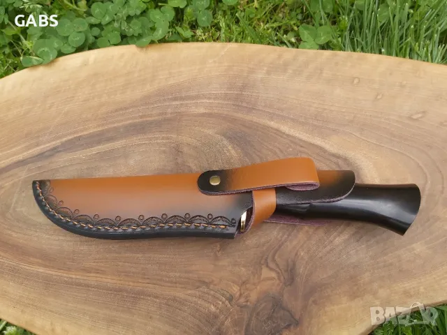 Ловен нож с кожена кания,три слоя стомана LN402, снимка 4 - Ножове - 49962608