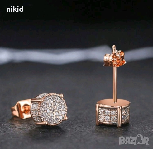 Розово злато имитация кръгли обеци с камъчета, снимка 4 - Обеци - 51489283