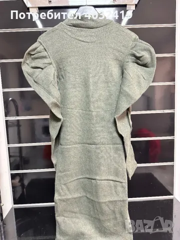 Маслено зелена дамска рокля с дълъг ръкав , снимка 4 - Рокли - 47827253