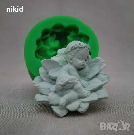 Бебе спящо върху цвете силиконов молд форма декор украса торта фондан шоколад гипс сапун калъп, снимка 2 - Форми - 29945018