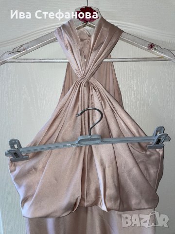 бална абитуриентска рокля парти елегантна рокля тип русалка сатен бежова натурален цвят ASOS, снимка 11 - Рокли - 44492983