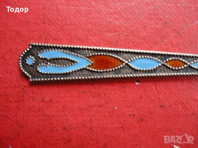 Руска сребърна виличка с емайл 875, снимка 8 - Антикварни и старинни предмети - 54087460