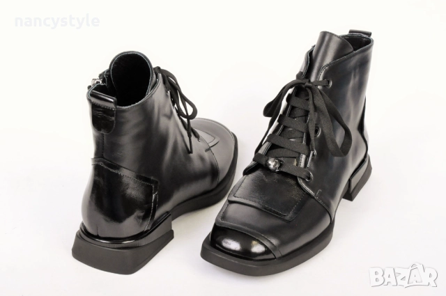 НОВО! Ниски дамски боти от естествена кожа и лак, снимка 3 - Дамски боти - 52289301