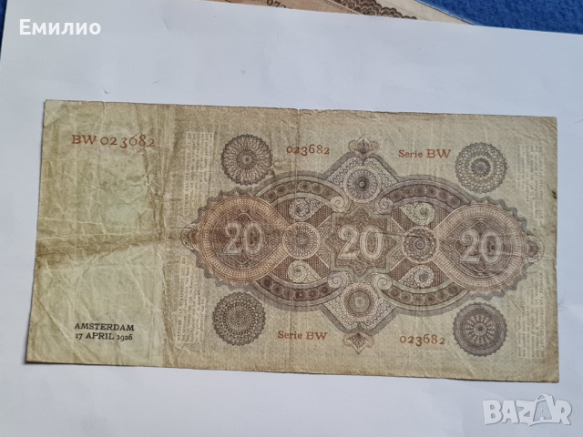 РЯДКА. ХОЛАНДИЯ 20 ГУЛДЕНА 1926 год , снимка 2 - Нумизматика и бонистика - 44758678