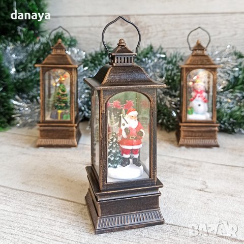 3187 Светещ коледен фенер с фигури Дядо Коледа Елха Снежко, снимка 6 - Декорация за дома - 38599955