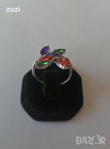 Сребърен пръстен с гранат, аметист и изумруд. Сребро проба 925. , снимка 3 - Пръстени - 38448738