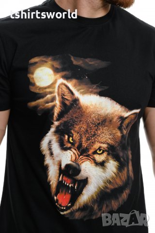 Нова мъжка тениска с дигитален печат Зъбат вълк, Пълнолуние, Серия Вълци, снимка 2 - Тениски - 37711937