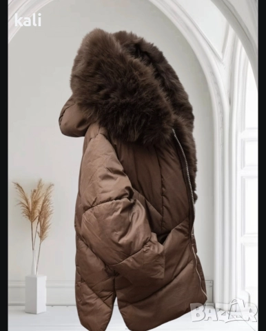 Елегантно зимно яке в цвят "Шоколад" с богат пух, снимка 4 - Якета - 52726940