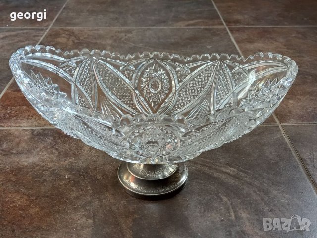 Голяма кристална фруктиера с метален пиедестал , снимка 3 - Декорация за дома - 39728037