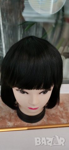Нова черна перука от естествена коса перука от човешки косъм 30 см Боб стил - мод.16, снимка 4 - Аксесоари за коса - 29932399