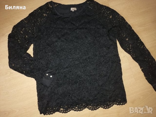 Черна дантелена блуза , снимка 2 - Блузи с дълъг ръкав и пуловери - 37693216