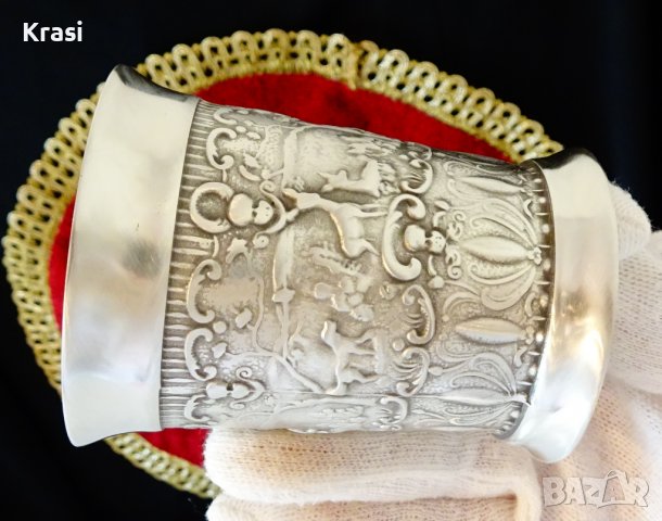 Чаша от калай с ловни картини,ангели,барок. , снимка 3 - Антикварни и старинни предмети - 38638630