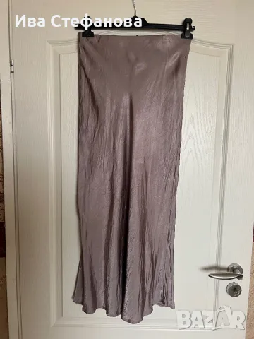 Нова дълга бежова nude цвят елегантна сатенена сатен пола за всякакъв повод тип трапец  русалка, снимка 4 - Поли - 48863482