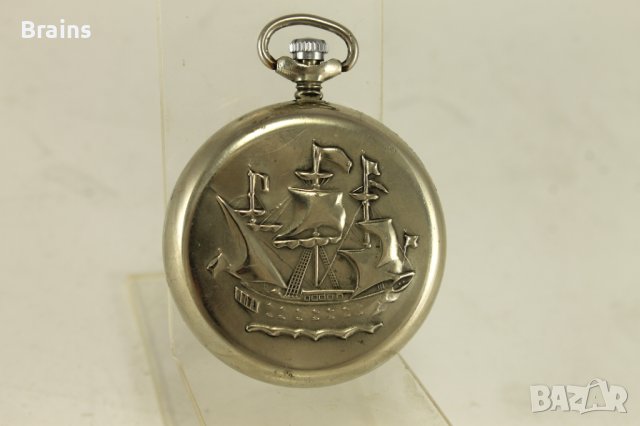 Руски Колекционерски Джобен Часовник Молния С Кораб, снимка 2 - Антикварни и старинни предмети - 37145546