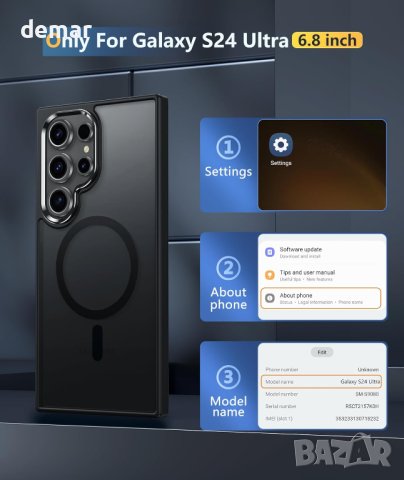 Магнитен калъф FNTCASE за Samsung Galaxy S24 Ultra матов полупрозрачен черен подходящ за MagSafe , снимка 9 - Калъфи, кейсове - 44375539