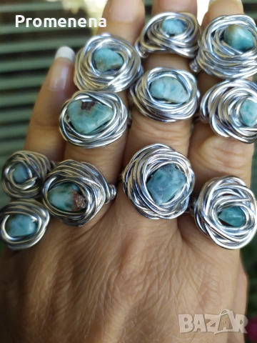 Комплект колие и пръстен от естествен Ларимар, снимка 11 - Колиета, медальони, синджири - 50701773