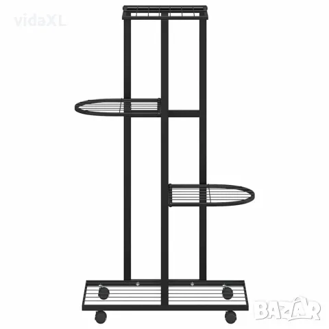 vidaXL 4-етажна стойка за цветя на колела, 44x23x80 см, черна, желязо, снимка 5 - Саксии и кашпи - 56147172