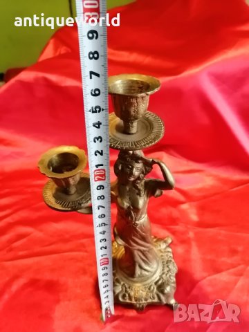 Рядък АРТ ДЕКО Бронзов Свещник ,с Женска Фигура , снимка 6 - Антикварни и старинни предмети - 35272130