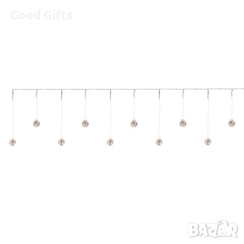 Коледни лампички LED Завеса с коледни топки Дядо Коледа, Топло бяло, 150 LED, снимка 3 - Лед осветление - 42731214