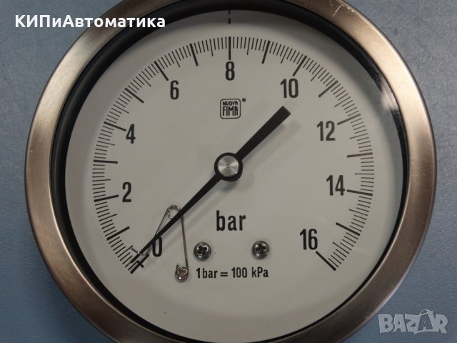 Манометър Nuova Fima Ф 100, 16 bar, снимка 3 - Резервни части за машини - 34451647