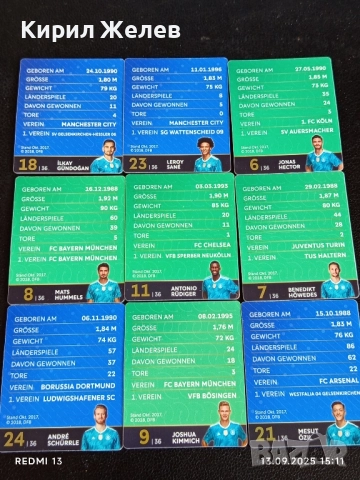 Колекционерски картички на футболисти МАТС ХУМЕЛС,АНТИНИО РУДИГЕР, ДЖОШУА КИМИХ 51012, снимка 16 - Колекции - 51701328