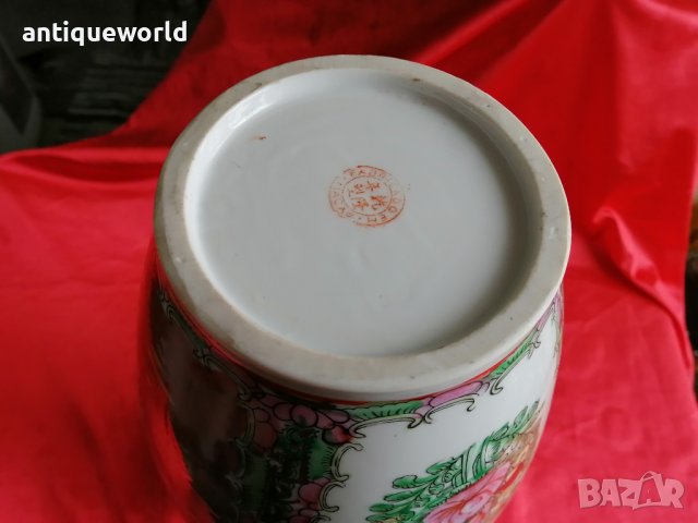 Голяма Стара КИТАЙСКА Ваза Family Rose ,Маркирана, снимка 5 - Антикварни и старинни предмети - 40504147