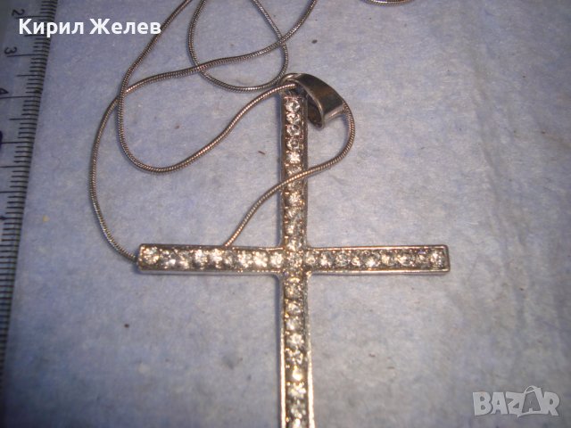 СРЕБРИСТ ГОЛЯМ КРЪСТ - КОЛИЕ с ФАСЕТИРАНИ БЛЕСТЯЩИ КРИСТАЛЧЕТА и ФИНА ВЕРИЖКА 17511, снимка 5 - Колиета, медальони, синджири - 36975030