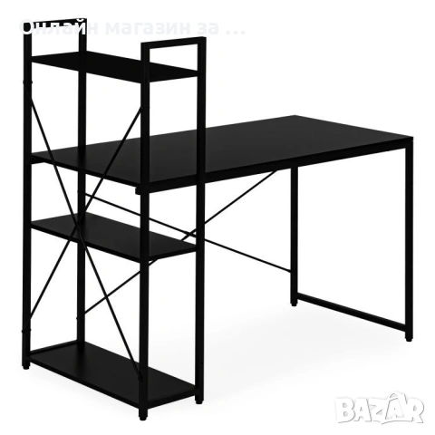 Компютърно бюро ModernHome, дървено, с рафтове за съхранение, черен, подсилена метална конструкция, снимка 5 - Бюра - 53380979