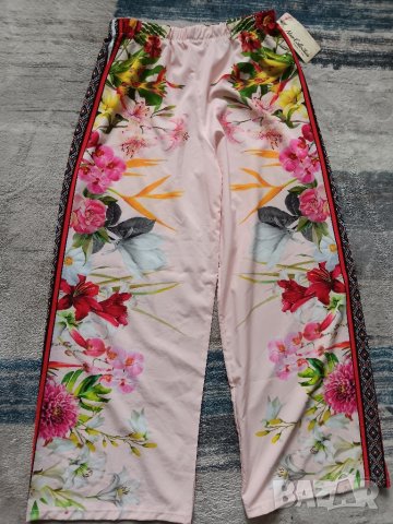 Сатенен панталон със флорални мотиви в бледо розов цвят, снимка 9 - Панталони - 25642902