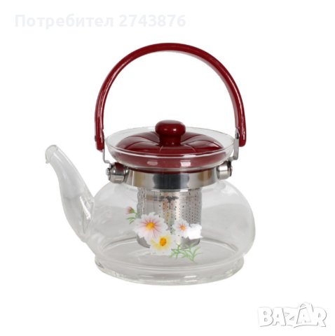  СТЪКЛЕН ОГНЕУПОРЕН ЧАЙНИК 1200МЛ, снимка 1