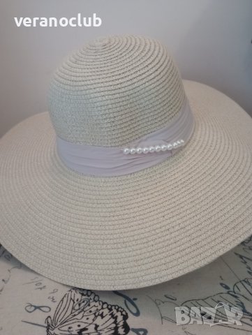 Дамска лятна капела с перли Бежова, снимка 3 - Шапки - 40366481