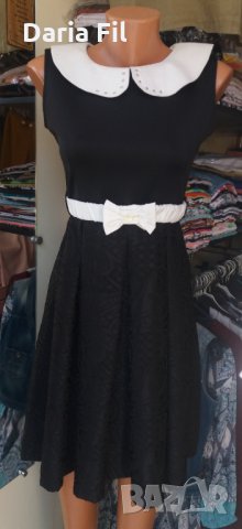 МНОГО СТИЛНА и ЕЛЕГАНТНА черна рокля с подвижна якичка и колан, снимка 1