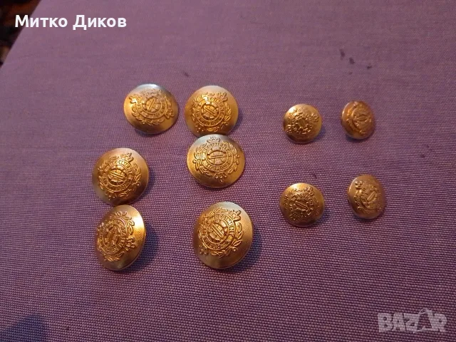 Vtg Gold Regiment Army Military Buttons Croun 6 голями фи 23мм и 4 малки фи 15 мм нови копчета блейз