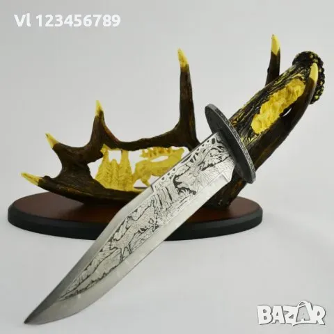 Огромен гравиран ловен нож 23 х 38см (елен), снимка 3 - Колекции - 49747542